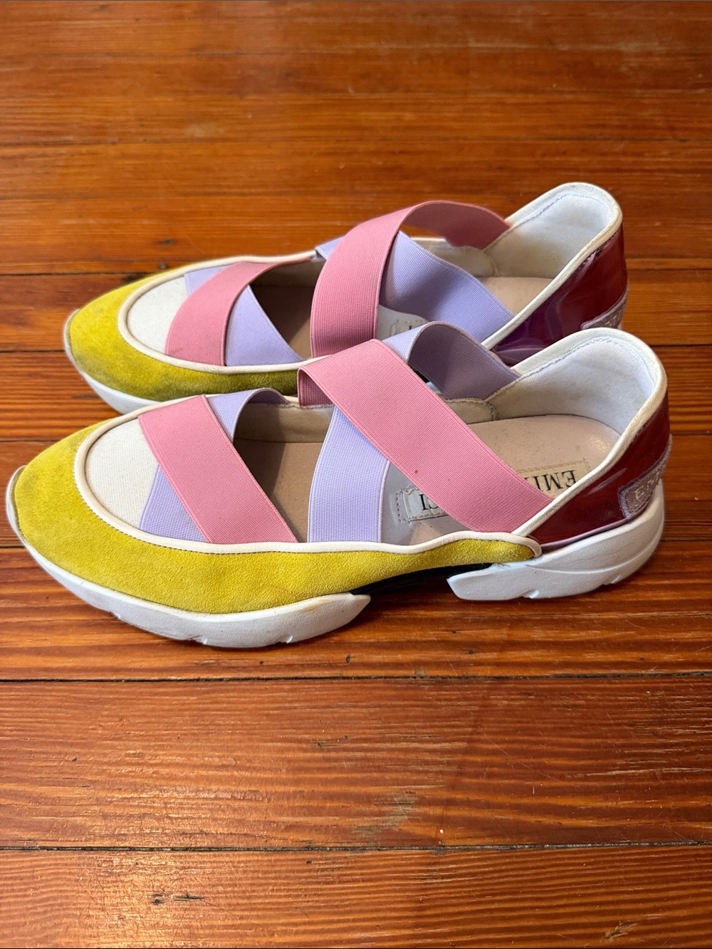 Authentic Emilio Pucci Pink Lavender Yellow Colorblock Slip-On Sneakers Size 40